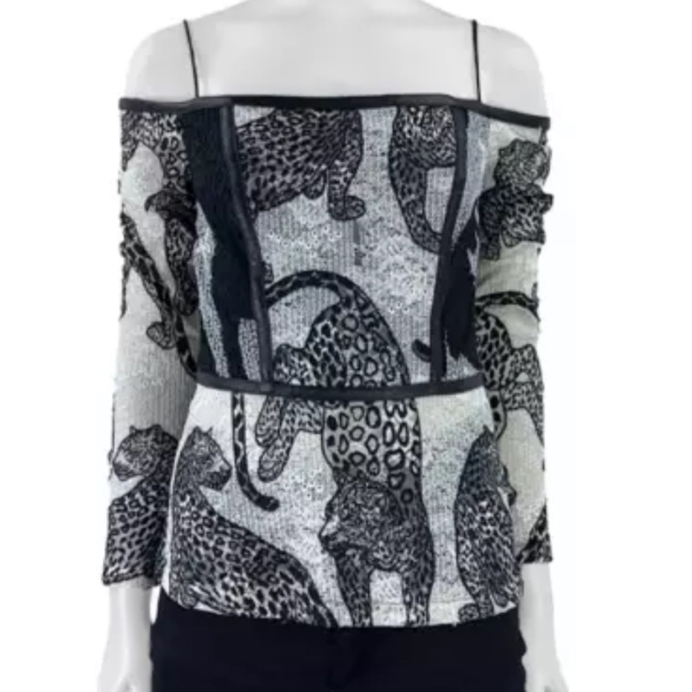 Yigal Azrouel cheetah embroidery off the  shoulder top NWT sz 8